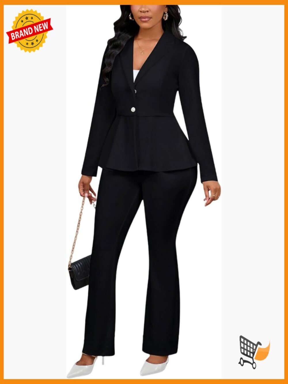 2 Piece Outfit Long Sleeve Peplum Top Flared Pants Set Dressy Blazer Pant Suits